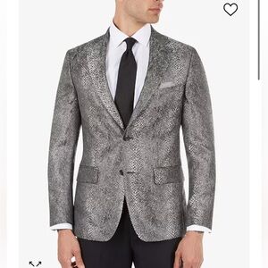 TALLIA SILVER METALLIC SNAKESKIN PRINT SLIM FIT BLAZER SIZE 38S